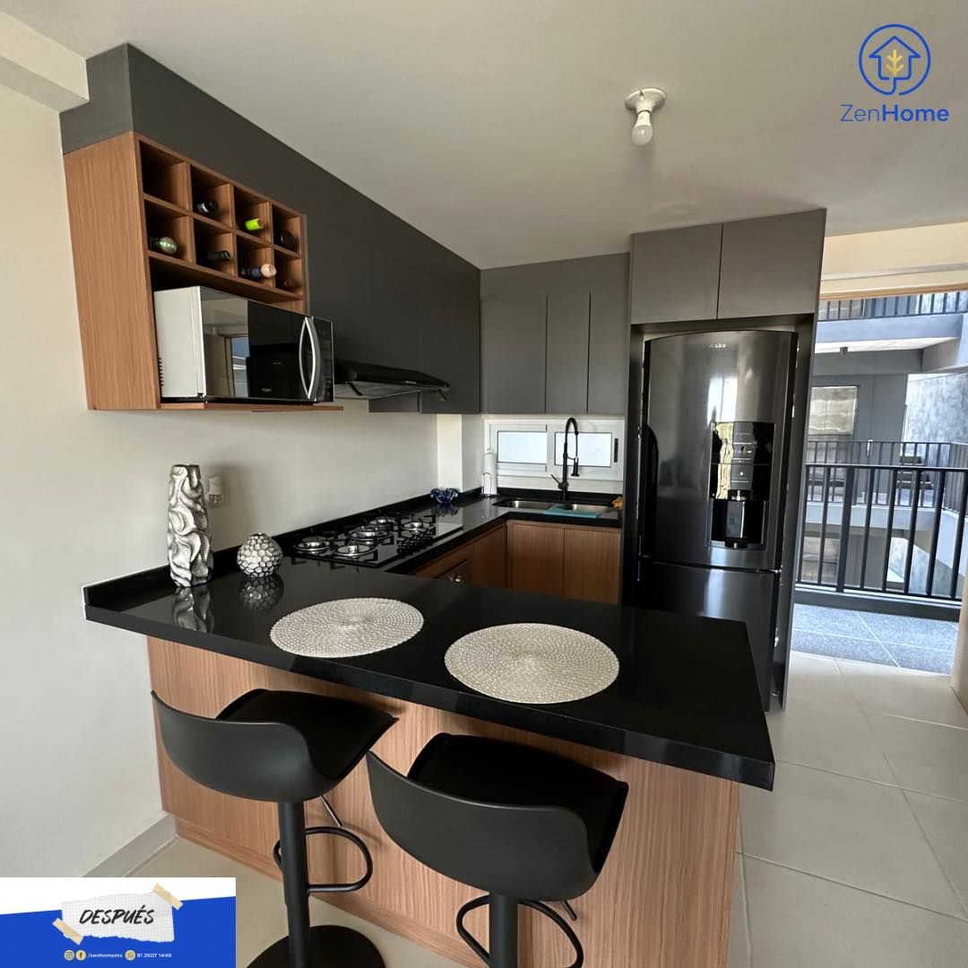 Cocina café con gris lava en MDF con melamina — Santa Fe Living, San Nicolás de los Garza